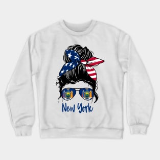 New York girl Messy bun , American Girl , New York Flag Crewneck Sweatshirt